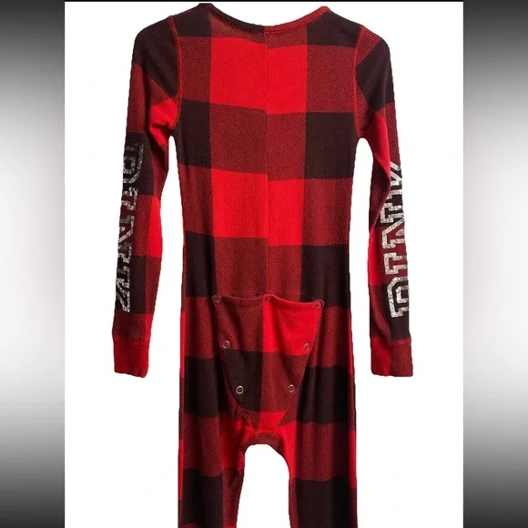 Victoria's Secret PINK Red Buffalo Plaid Holiday Union Suit Pajama Sequin Sz XS - Picture 7 of 10